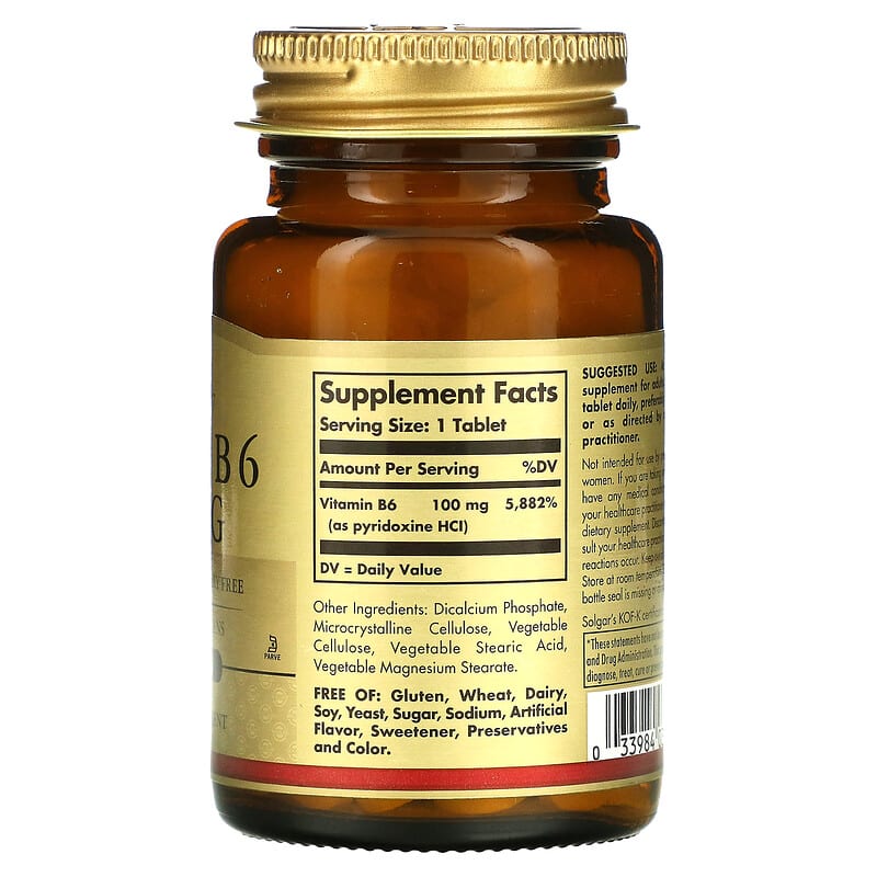 Solgar, Vitamin B6, 100 mg, 100 Tablets 33984031203