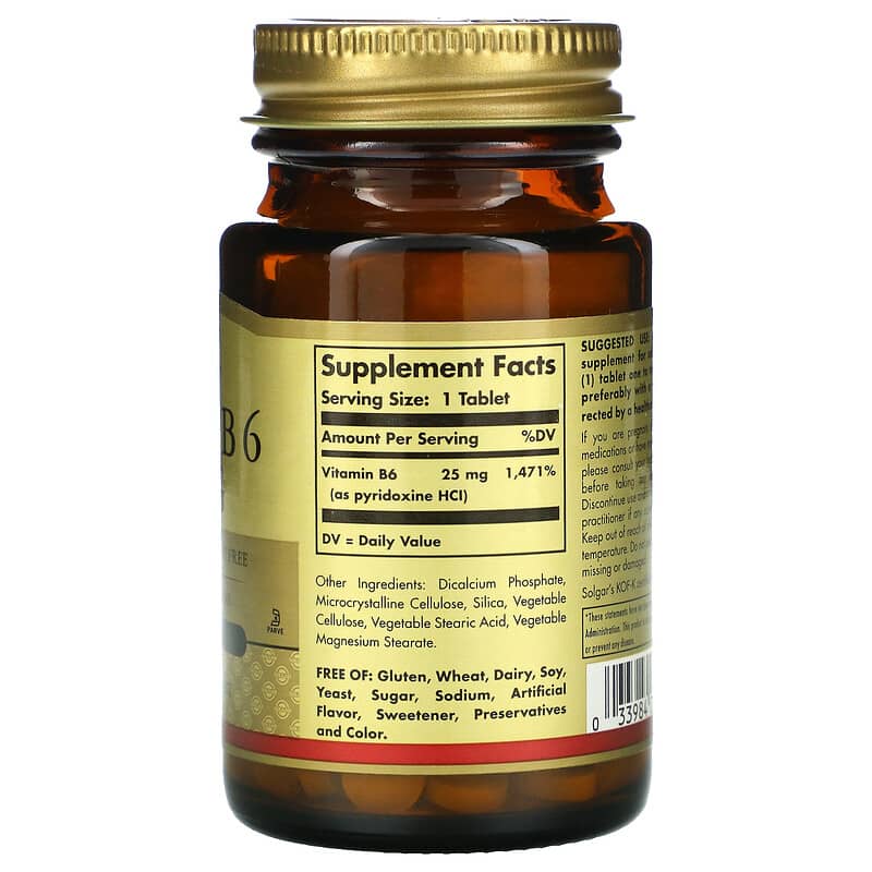 Solgar, Vitamin B6, 25 mg, 100 Tablets 33984030824