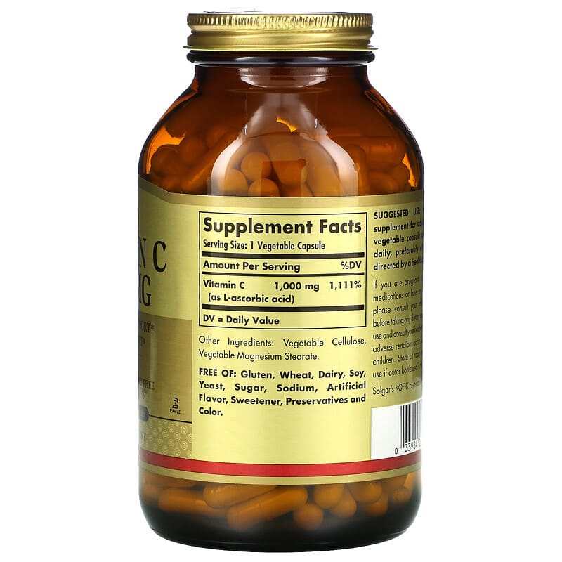Solgar, Vitamin C, 1,000 mg, 250 Vegetable Capsules 33984032811