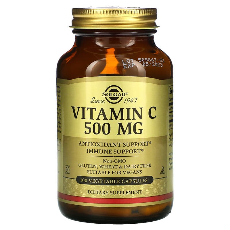 Solgar Vitamin C 500 mg 100 Vegetable Capsules 33984032606