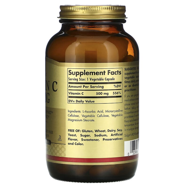 Solgar, Vitamin C, 500 mg, 250 Vegetable Capsules 33984032613