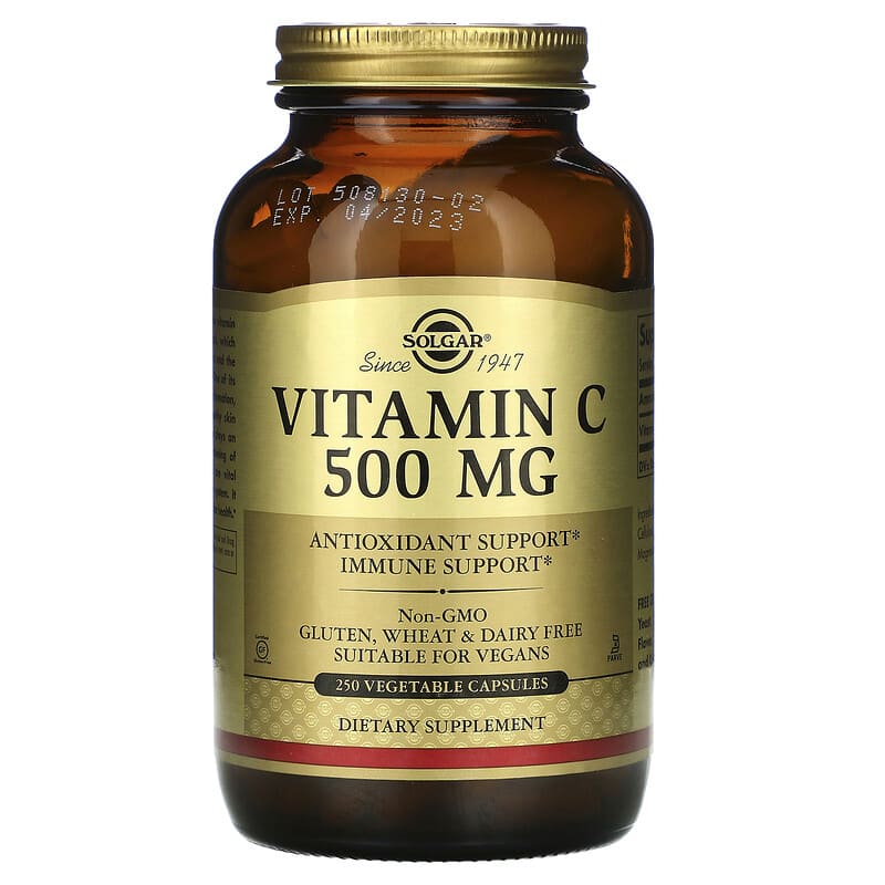 Solgar Vitamin C 500 mg 250 Vegetable Capsules 33984032613