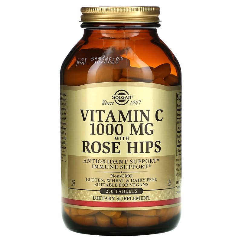 Solgar Vitamin C with Rose Hips 1,000 mg 250 Tablets 33984024014