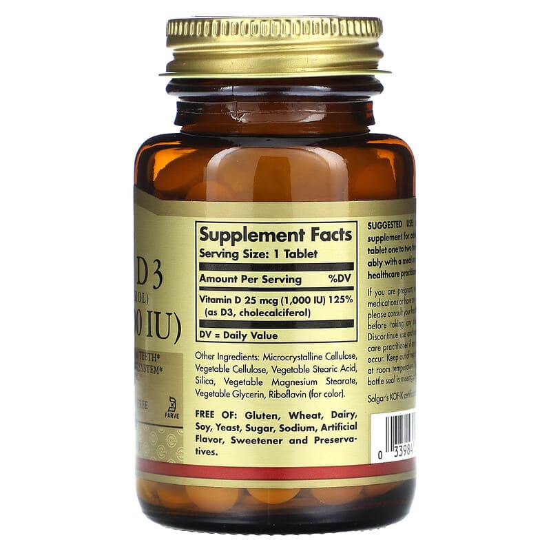 Solgar, Vitamin D3, 25 mcg (1,000 IU), 180 Tablets 33984033115
