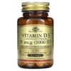 Solgar Vitamin D3 25 mcg (1,000 IU) 180 Tablets 33984033115