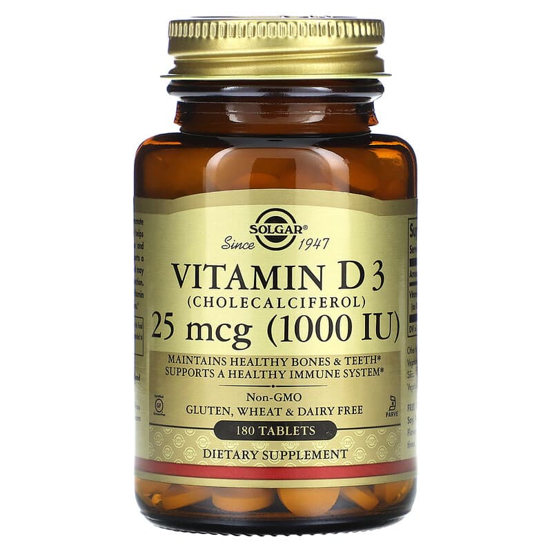 Solgar Vitamin D3 25 mcg (1,000 IU) 180 Tablets 33984033115