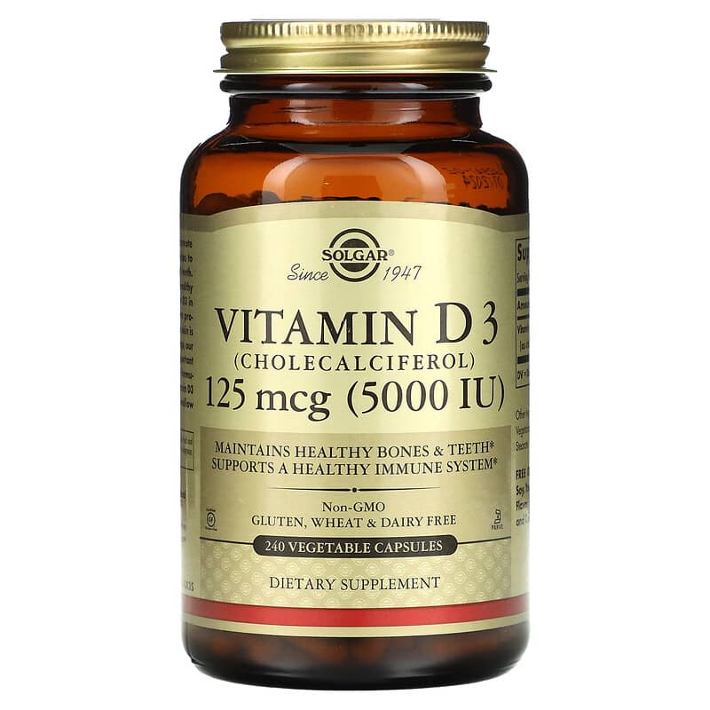Solgar Vitamin D3 (Cholecalciferol) 125 mcg (5,000 IU) 240 Vegetable Capsules 33984033146