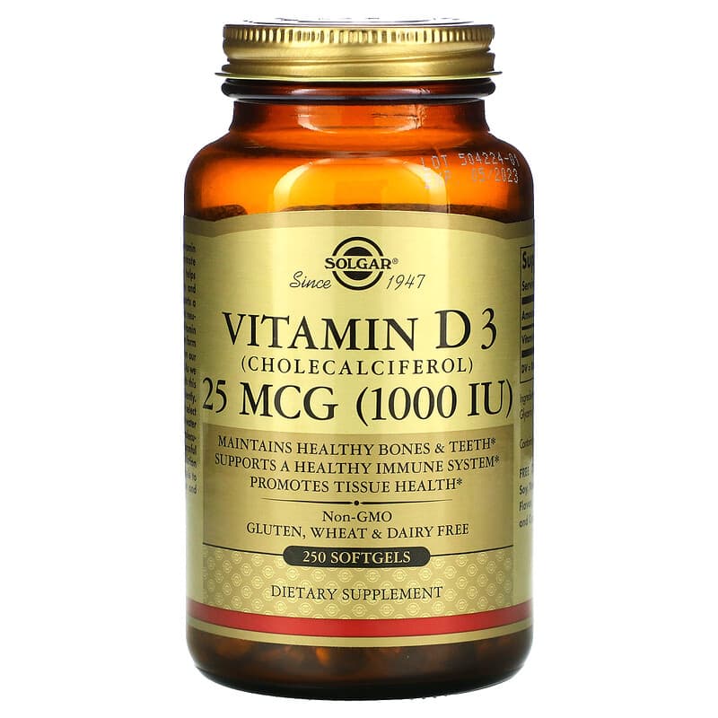 Solgar Vitamin D3 (Cholecalciferol) 25 mcg (1,000 IU) 250 Softgels 33984033412