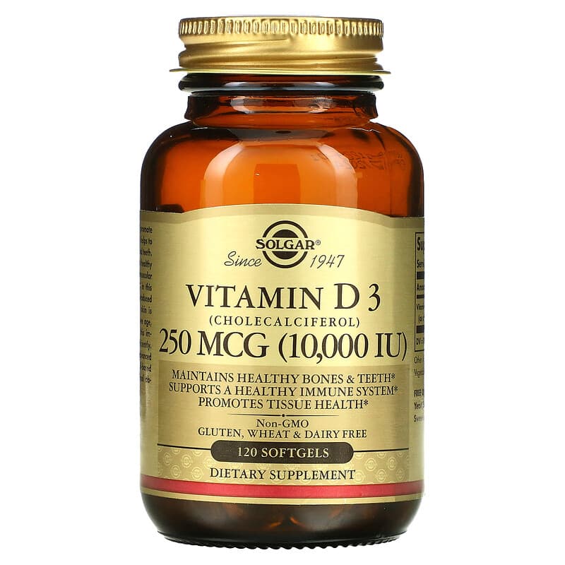 Solgar Vitamin D3 (Cholecalciferol) 250 mcg (10,000 IU) 120 Softgels 33984358720
