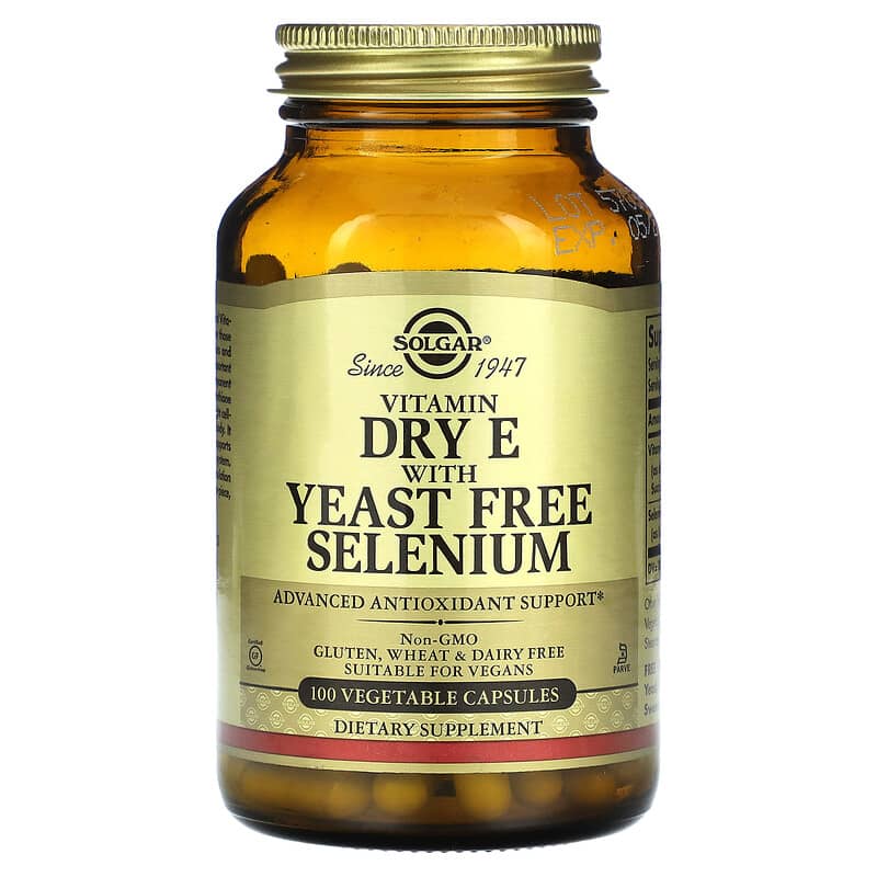 Solgar Vitamin Dry E with Yeast Free Selenium 100 Vegetable Capsules 33984033511