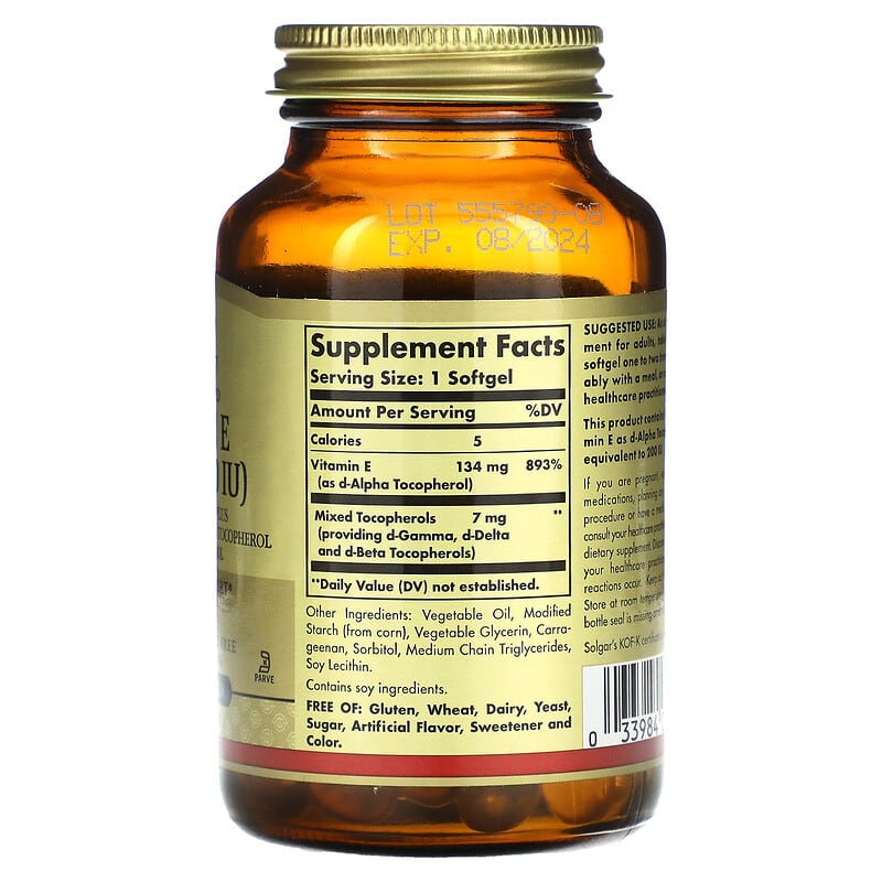 Solgar, Vitamin E, 134 mg (200 IU), 100 Vegan Softgels 33984035065