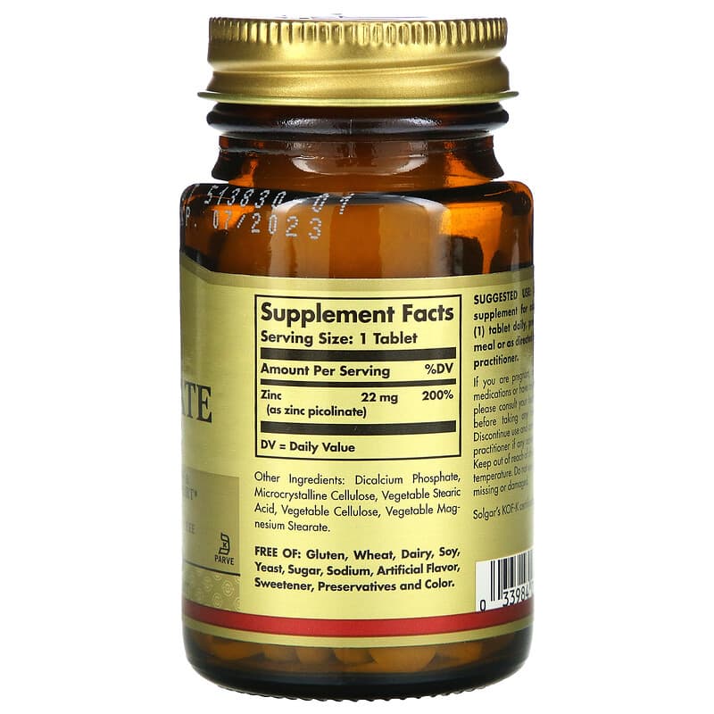 Solgar, Zinc Picolinate, 100 Tablets 33984037250