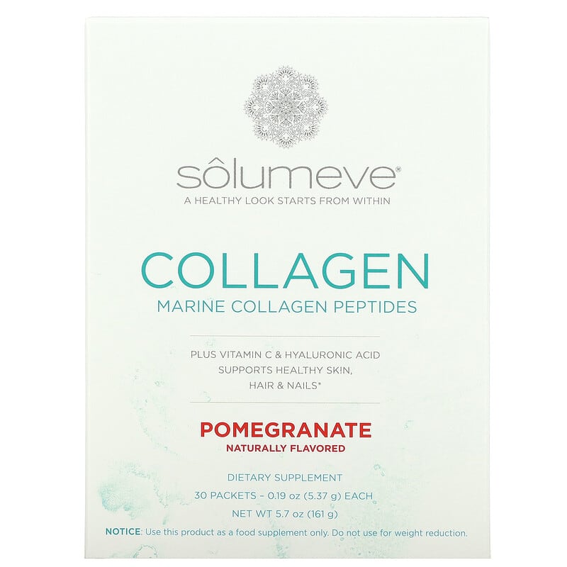 Solumeve Collagen Peptides Plus Vitamin C & Hyaluronic Acid Pomegranate 30 Packets 0.18 oz (5.15 g) Each 898220013166