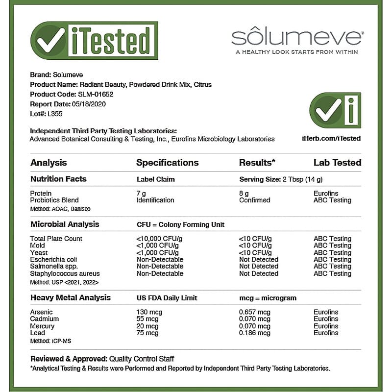 Solumeve, Collagen with Probiotics and Superfruits, Powdered Drink Mix, Citrus, 16 oz (454 g) 898220016525