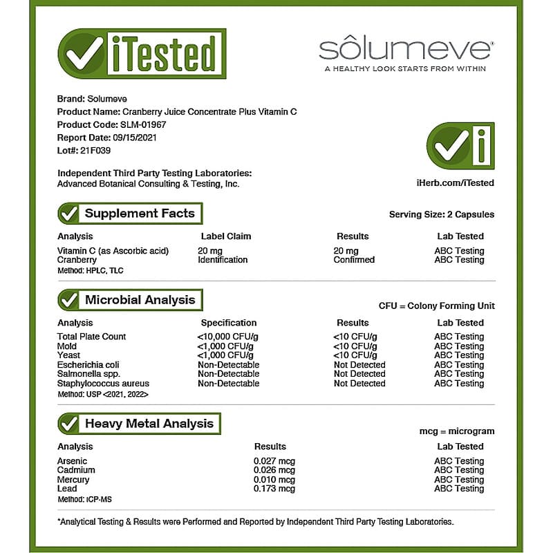 Solumeve, Cranberry Juice Concentrate plus Vitamin C, 60 Veggie Capsules 898220019670