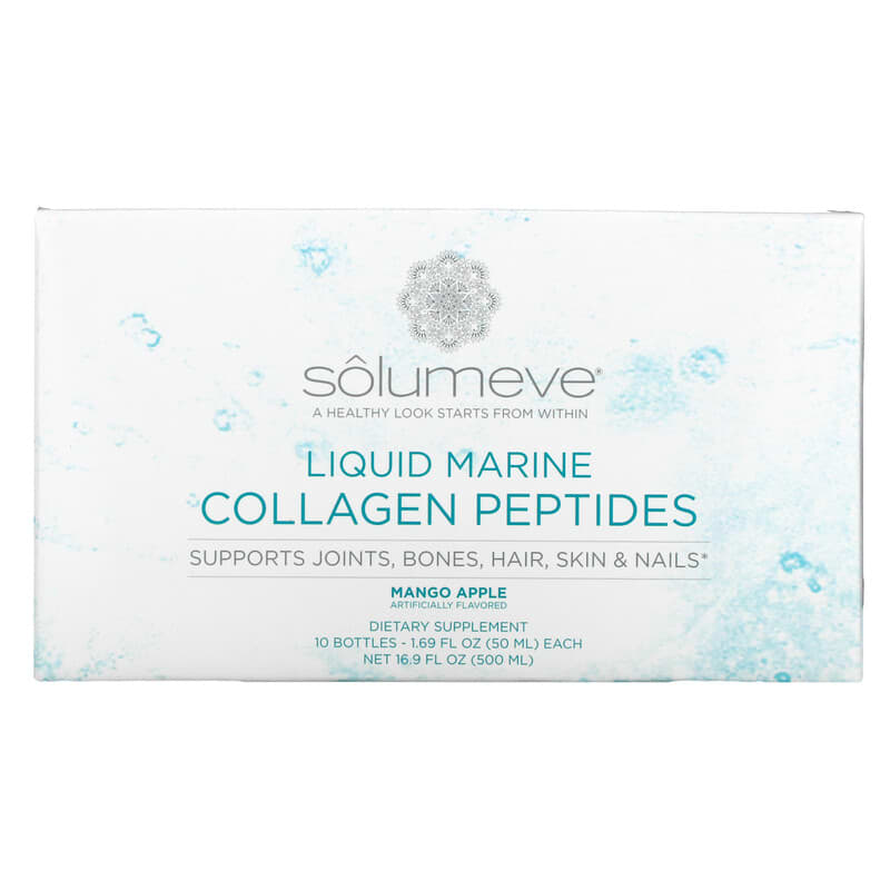 Solumeve Liquid Marine Collagen Peptides Mango Apple 10 Bottles 1.69 fl oz (50 ml) Each 898220018154