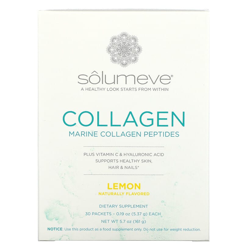 Solumeve Marine Collagen Peptides Plus Vitamin C and Hyaluronic Acid Lemon 30 Packets 0.19 oz (5.37 g) Each 898220013159