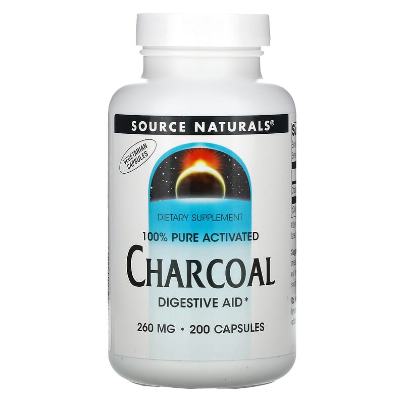 Source Naturals 100% Pure Activated Charcoal 260 mg 200 Capsules 21078001362