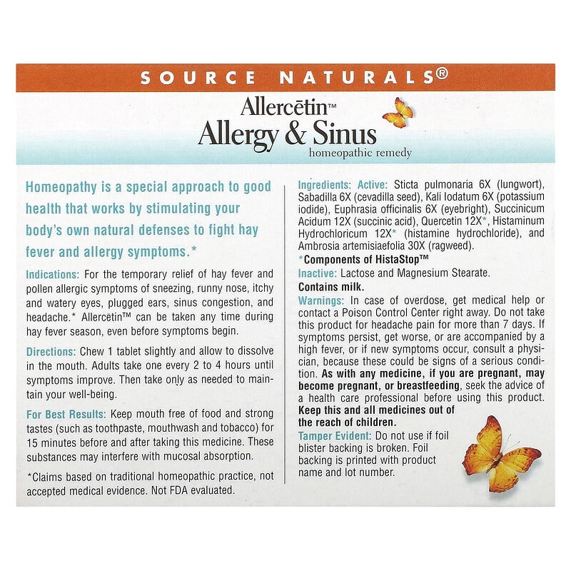 Source Naturals, Allercetin, Allergy & Sinus, 48 Homeopathic Tablets 21078011965