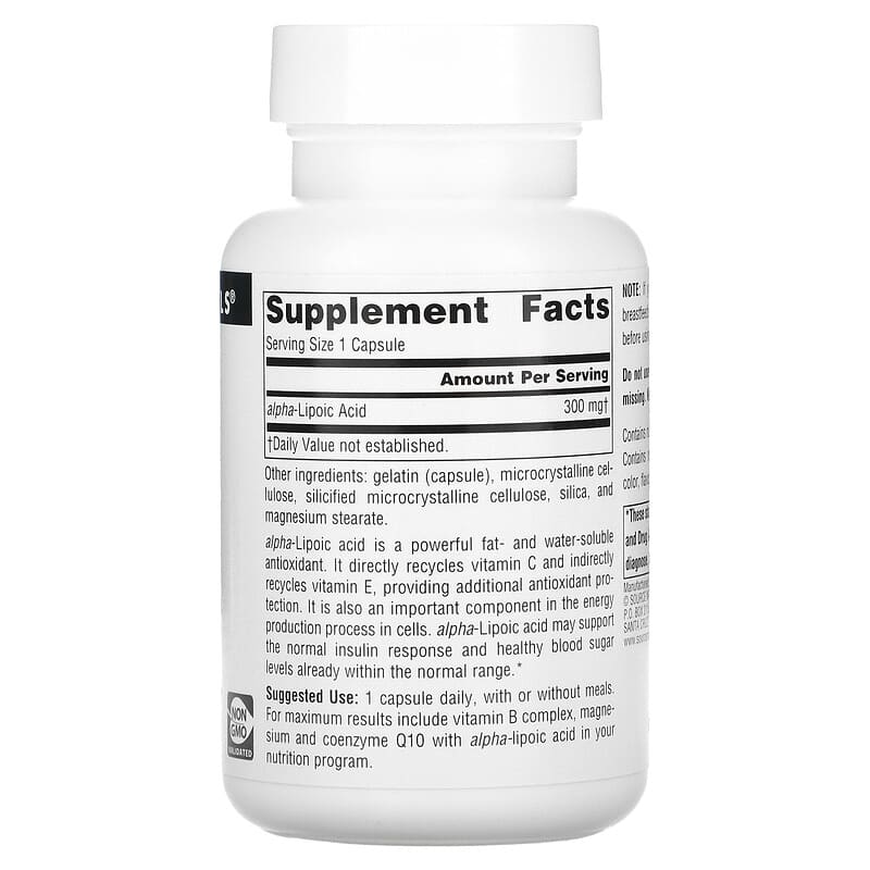 Source Naturals, Alpha Lipoic Acid, 300 mg, 60 Capsules 21078017646