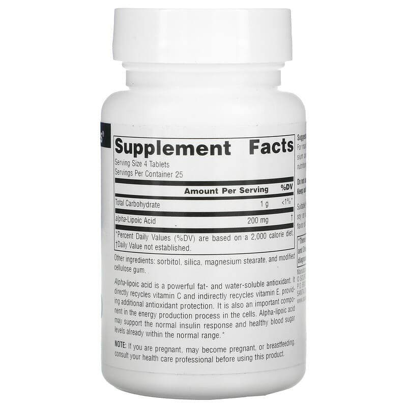 Source Naturals, Alpha Lipoic Acid, 50 mg, 100 Tablets 21078000235