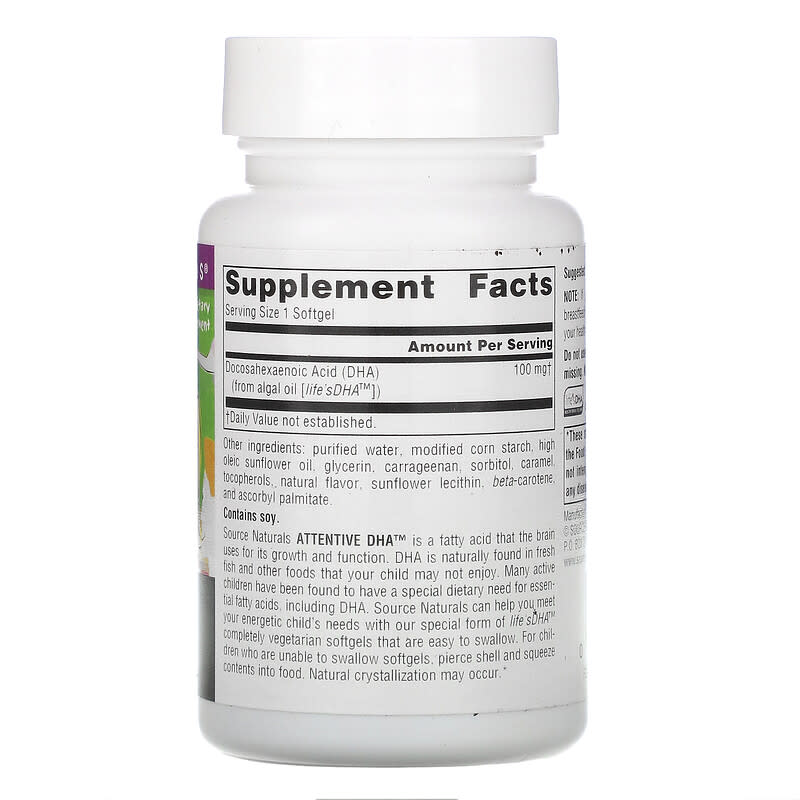 Source Naturals, Attentive DHA, 100 mg, 60 Vegetarian Softgels 21078012023