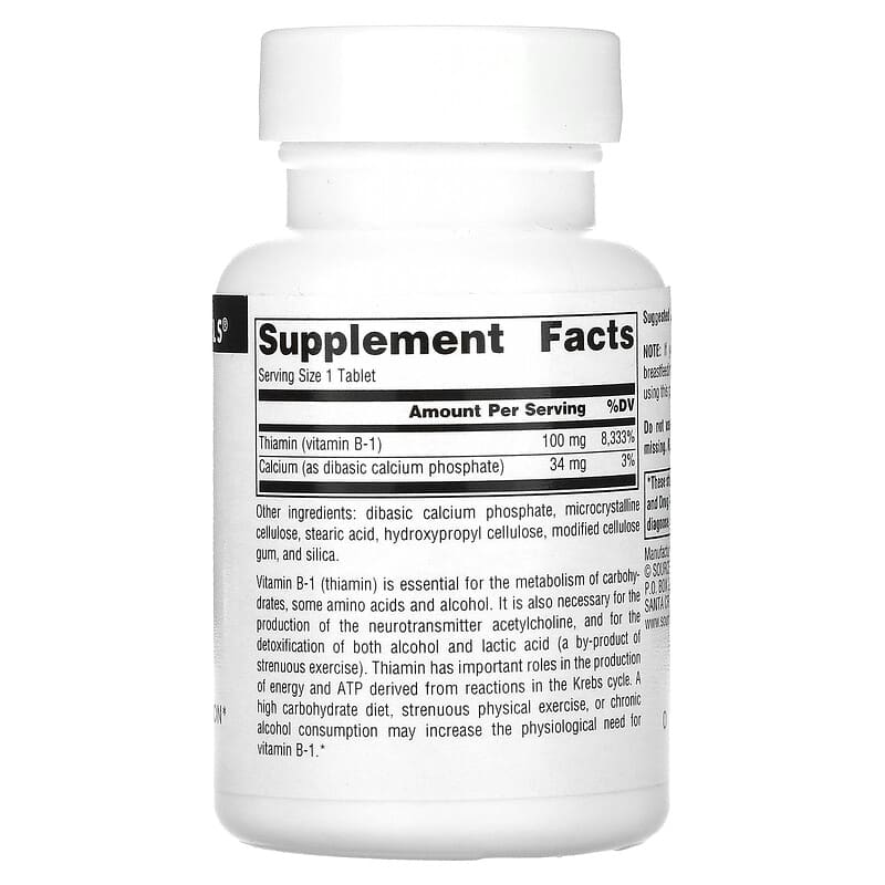Source Naturals, B-1, Thiamin, 100 mg, 100 Tablets 21078004073
