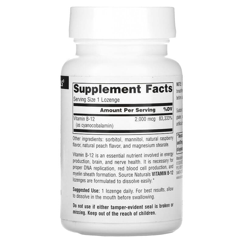 Source Naturals, B-12, 2,000 mcg, 100 Lozenges 21078004189
