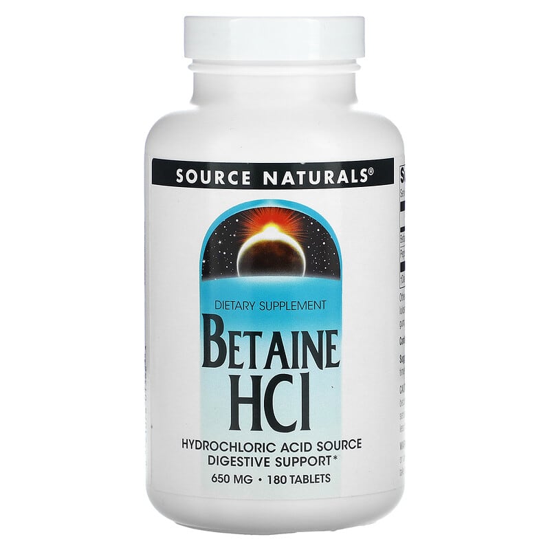 Source Naturals Betaine HCl 650 mg 180 Tablets 21078013624