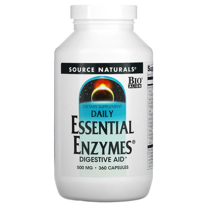 Source Naturals Daily Essential Enzymes Digestive Aid 500 mg 360 Capsules 21078018049