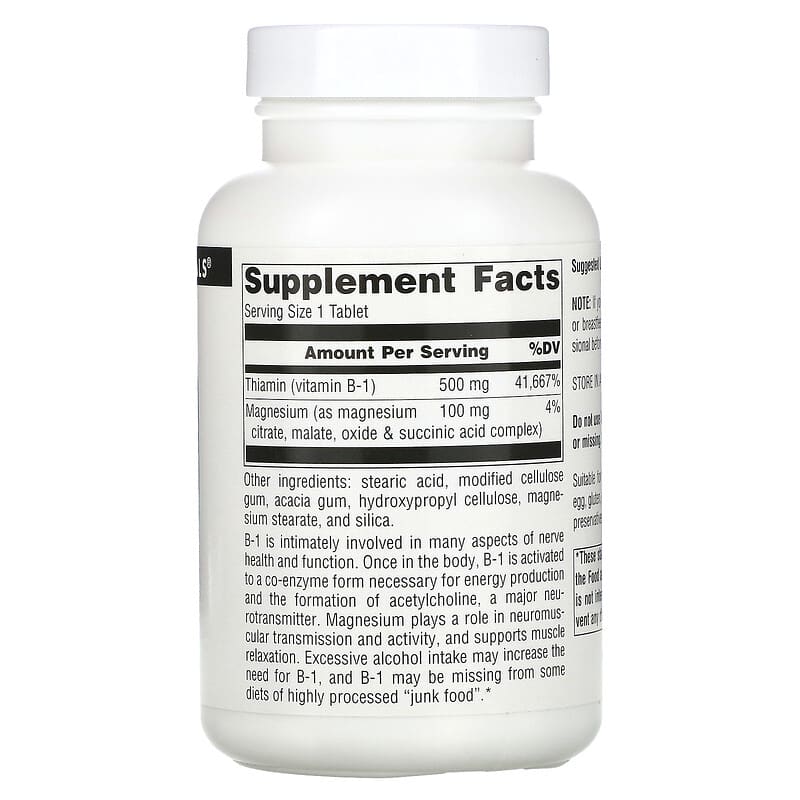 Source Naturals, High Potency B-1, 500 mg, 100 Tablets 21078008880