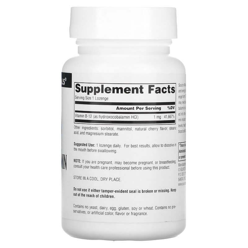 Source Naturals, HydroxoCobalamin, Vitamin B12, Cherry , 1 mg, 120 Lozenges 21078026556