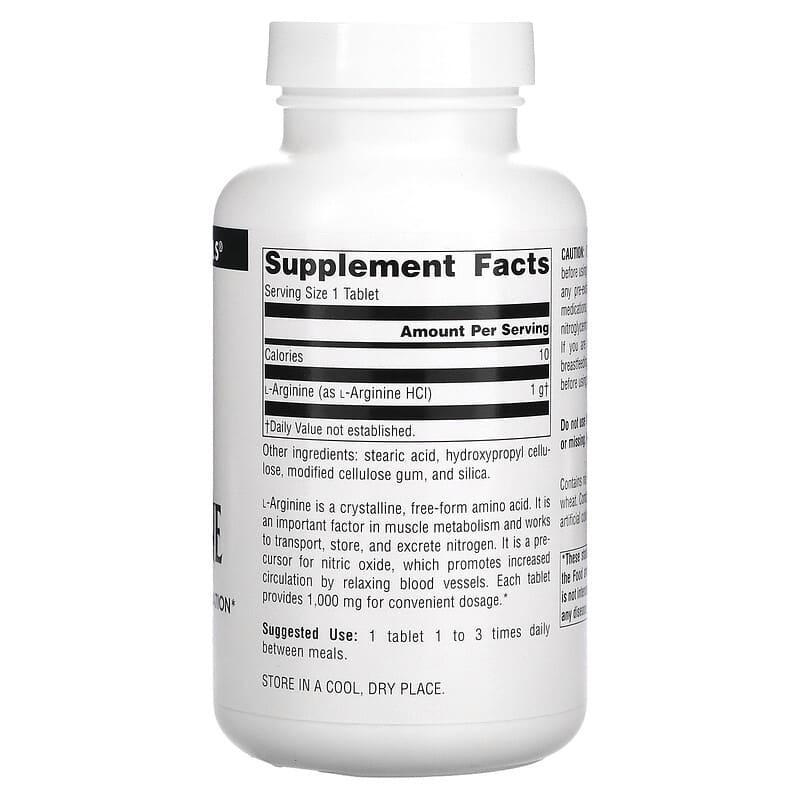 Source Naturals, L-Arginine, Free Form, 1,000 mg, 100 Tablets 21078018421