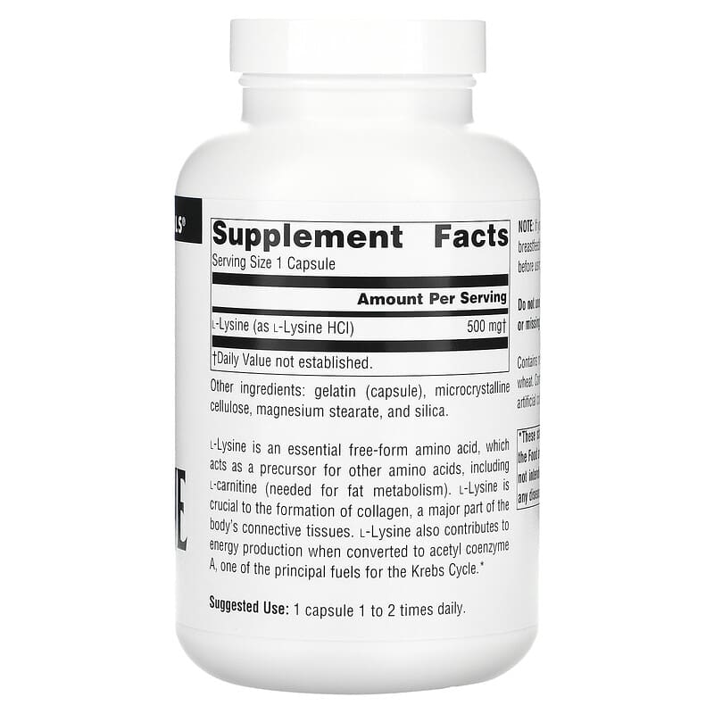 Source Naturals, L-Lysine, 500 mg, 200 Capsules 21078015987
