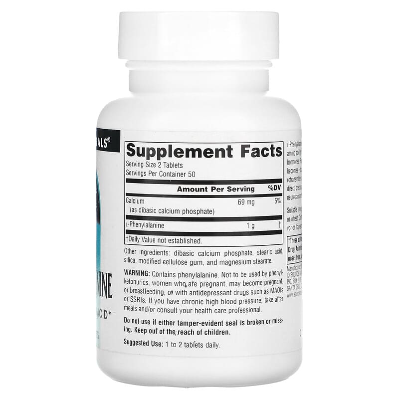 Source Naturals, L-Phenylalanine, 250 mg, 100 Tablets 21078001614