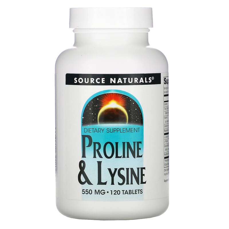 Source Naturals L-Proline & L-Lysine 550 mg 120 Tablets 21078007586