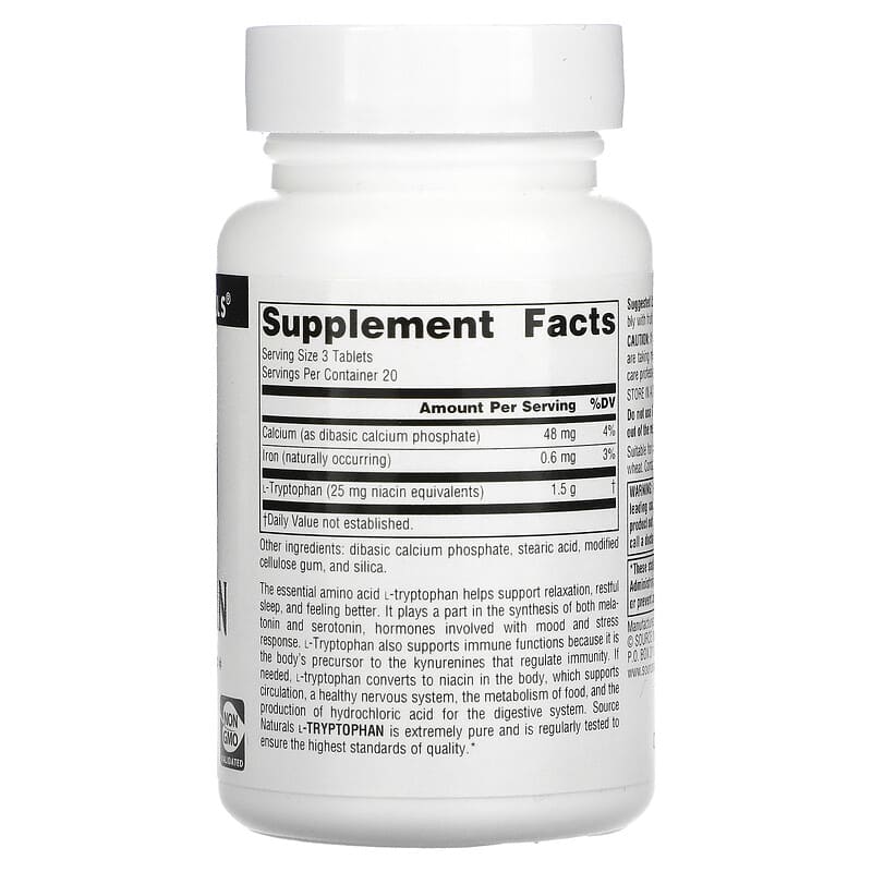Source Naturals, L-Tryptophan, 166 mg, 60 Tablets 21078019794