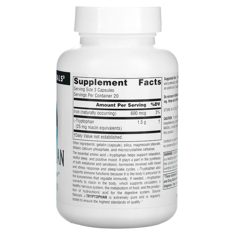 Source Naturals, L-Tryptophan, 500 mg, 60 Capsules 21078019848