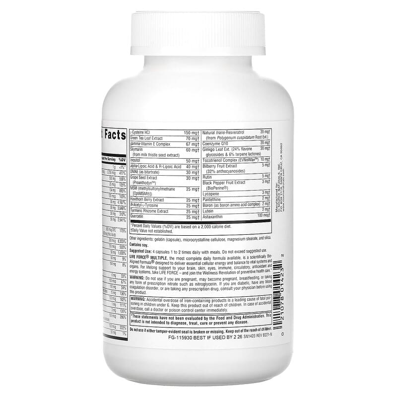 Source Naturals, Life Force Multiple, 180 Capsules 21078014232