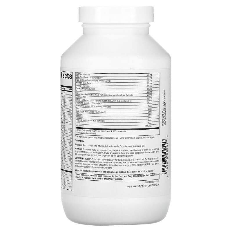 Source Naturals, Life Force Multiple, No Iron, 180 Tablets 21078000440