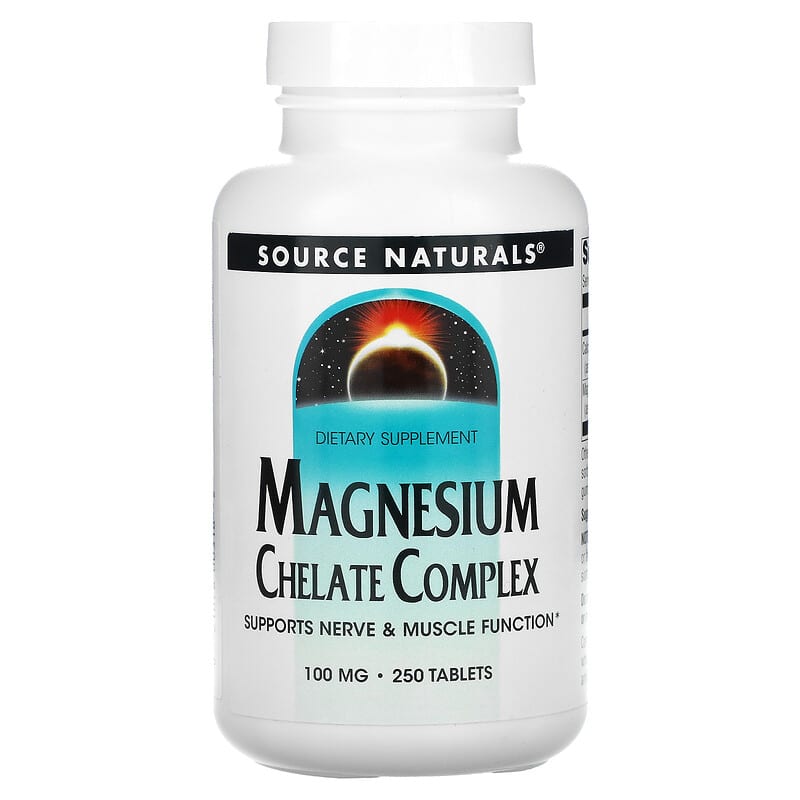 Source Naturals Magnesium Chelate Complex 100 mg 250 Tablets 21078003182
