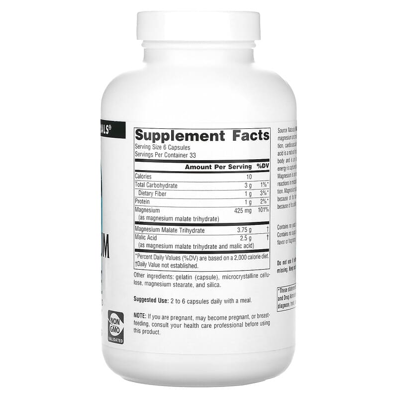 Source Naturals, Magnesium Malate, 625 mg, 200 Capsules 21078016007