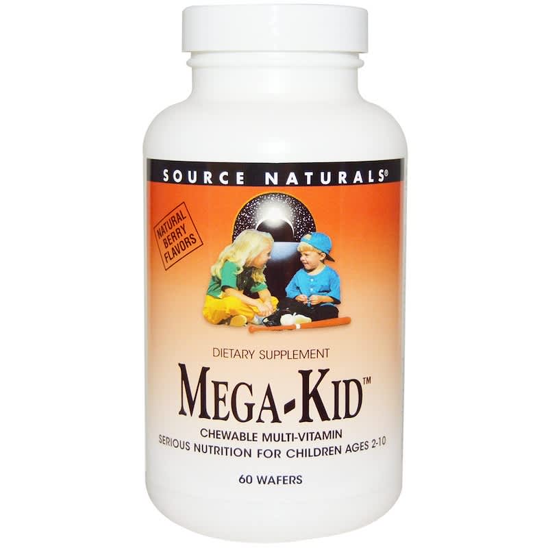 Source Naturals Mega-Kid Chewable Multi-Vitamin Natural Berry Flavors 60 Wafers 21078017943