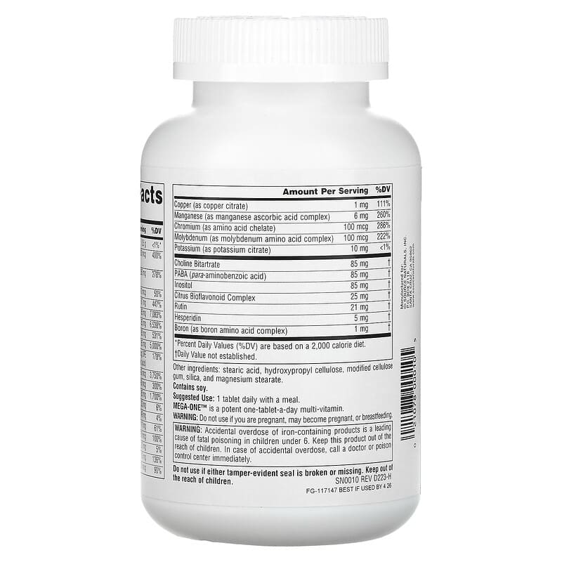 Source Naturals, Mega-One, High Potency Multi-Vitamin with Minerals, 180 Tablets 21078000105