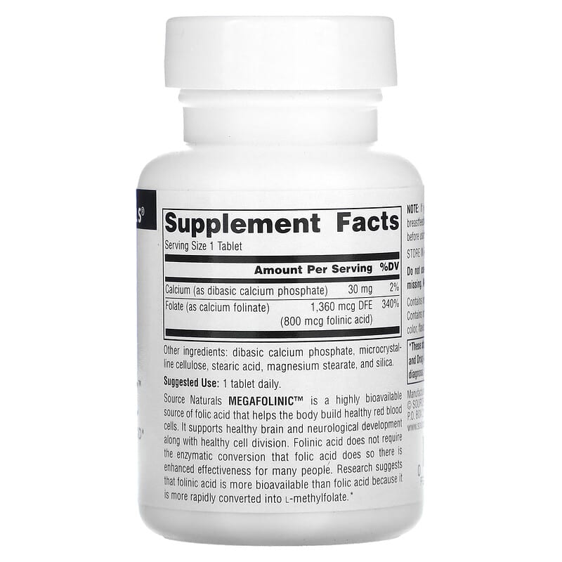 Source Naturals, MegaFolinic, 800 mcg, 120 Tablets 21078020288
