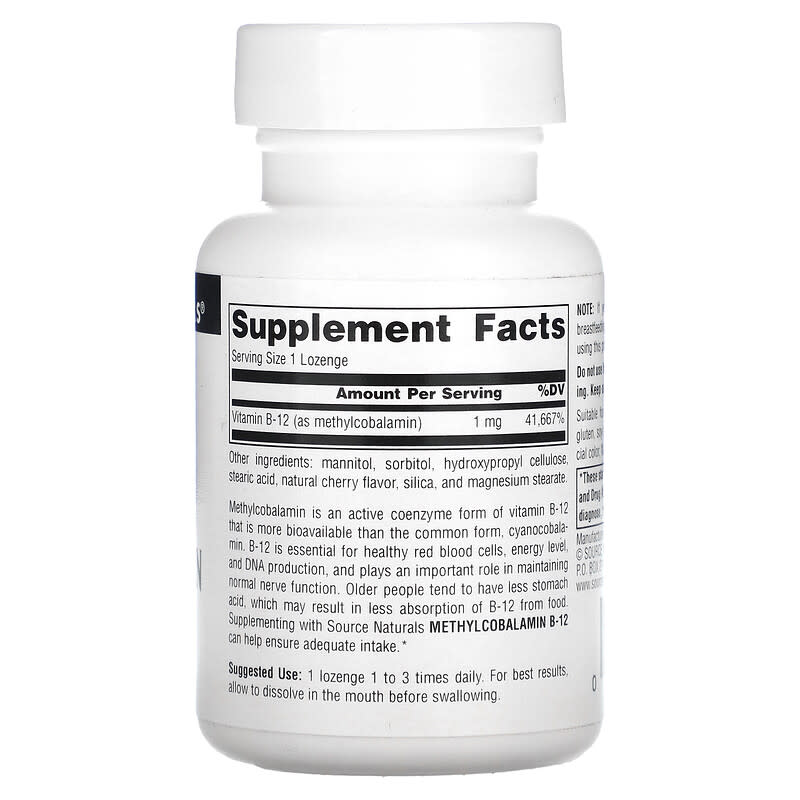 Source Naturals, MethylCobalamin Vitamin B12, Cherry, 1 mg, 120 Lozenges 21078012931