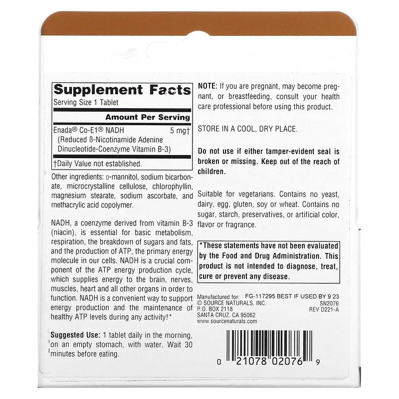 Source Naturals, NADH, CoEnzyme B-3, 5 mg, 30 Enteric Coated Tablets 21078020769