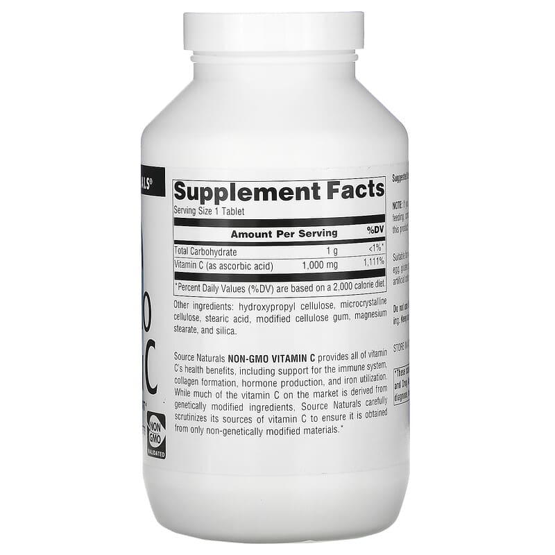Source Naturals, Non-GMO Vitamin C, 1,000 mg, 240 Tablets 21078026280