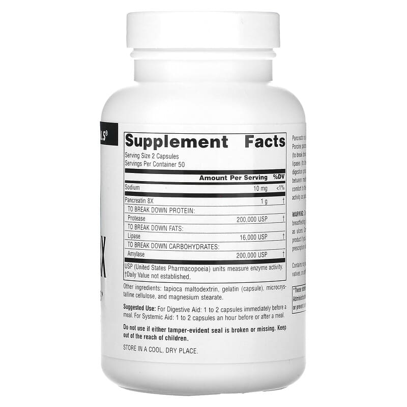 Source Naturals, Pancreatin 8X, 500 mg, 100 Capsules 21078019442
