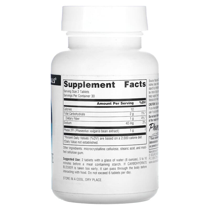 Source Naturals, Phase 2 Carbohydrate Blocker, 500 mg, 60 Tablets 21078015604